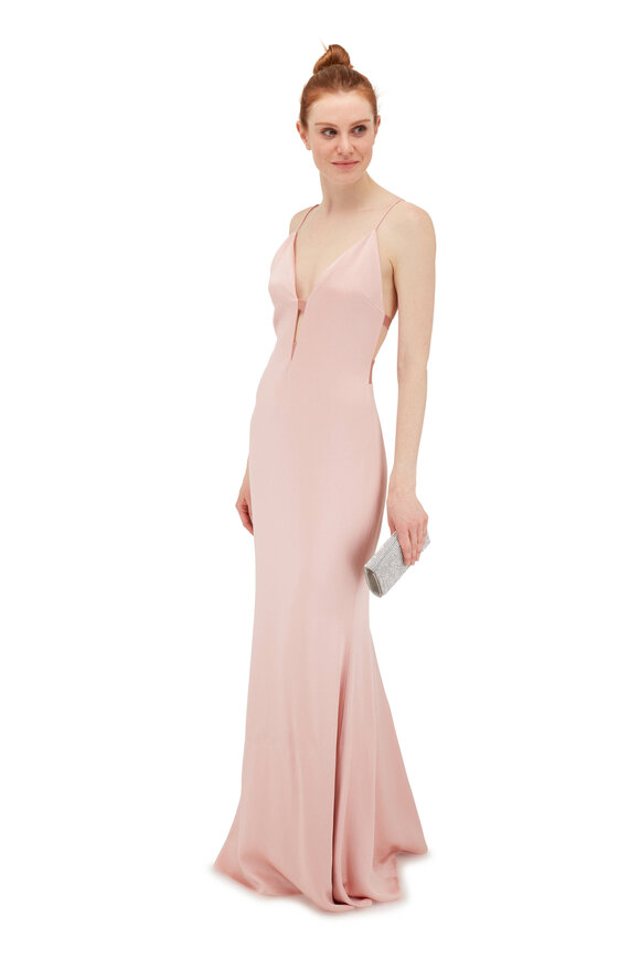Cushnie - Nessa Pink Sand Plunging Neckline Sleeveless Gown