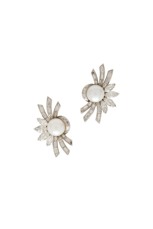 Estate Jewelry Diamond & Pearl Earrings