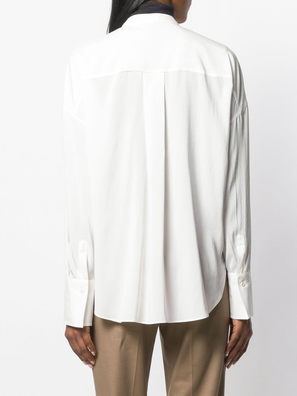 Brunello Cucinelli - White Silk Collarless Monili Panel Henley