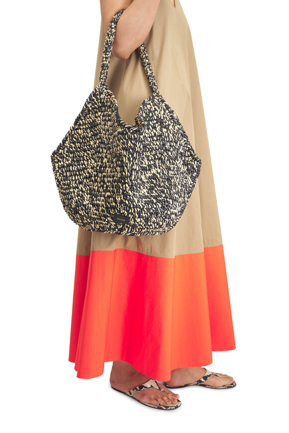 Khaite Medium Lotus Black & White Raffia Tote - view 2