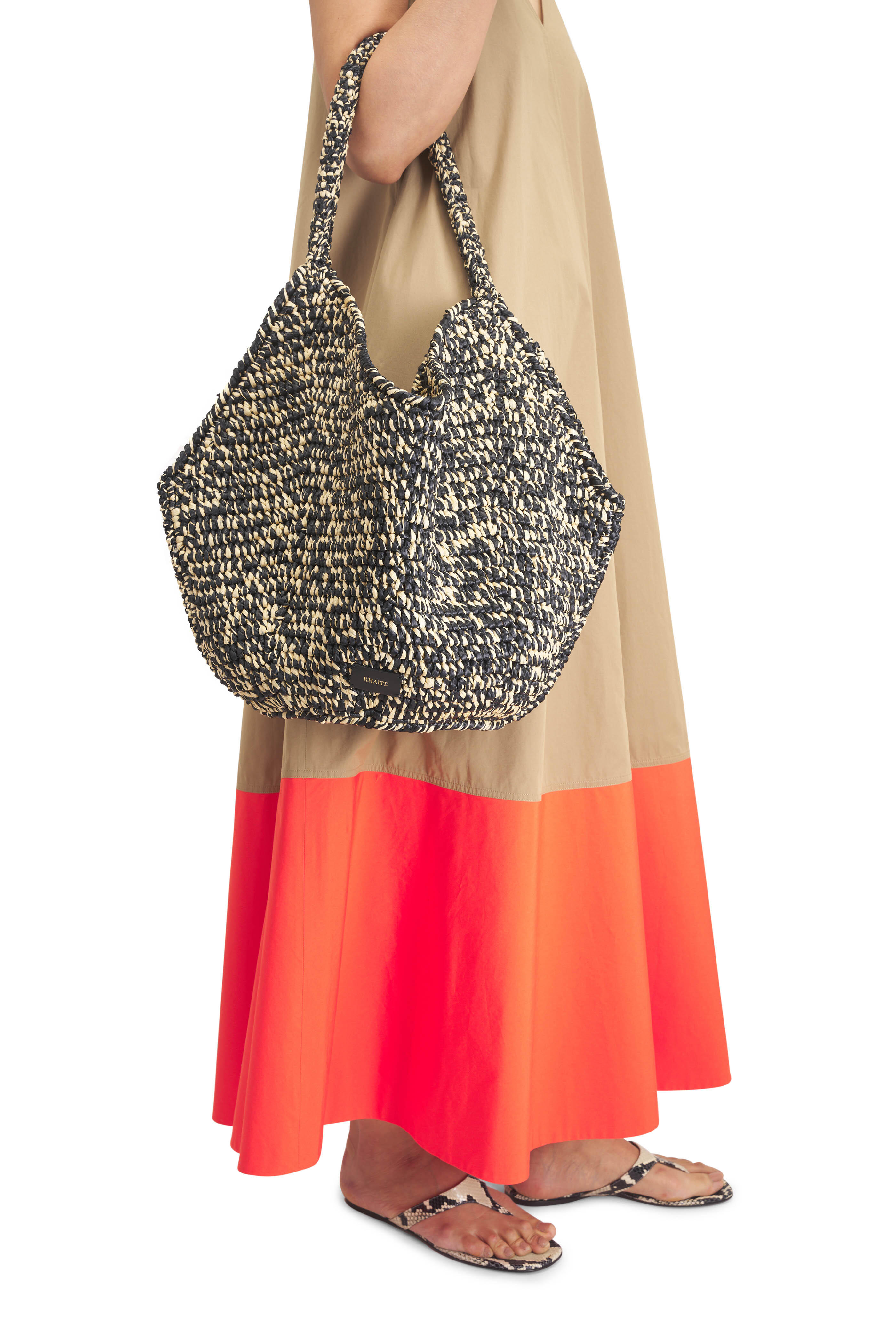 Khaite - Medium Lotus Black & White Raffia Tote - view 2