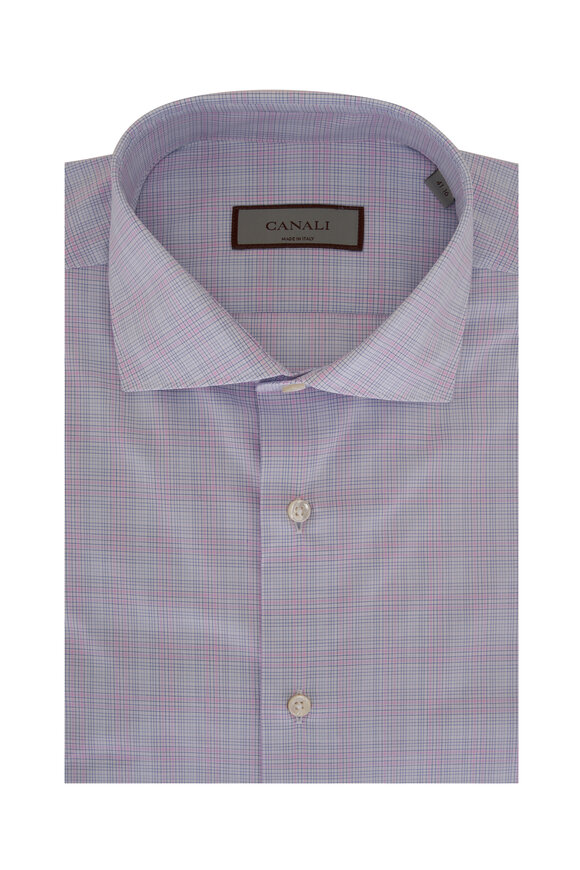 Canali Pink & Blue Check Cotton Dress Shirt