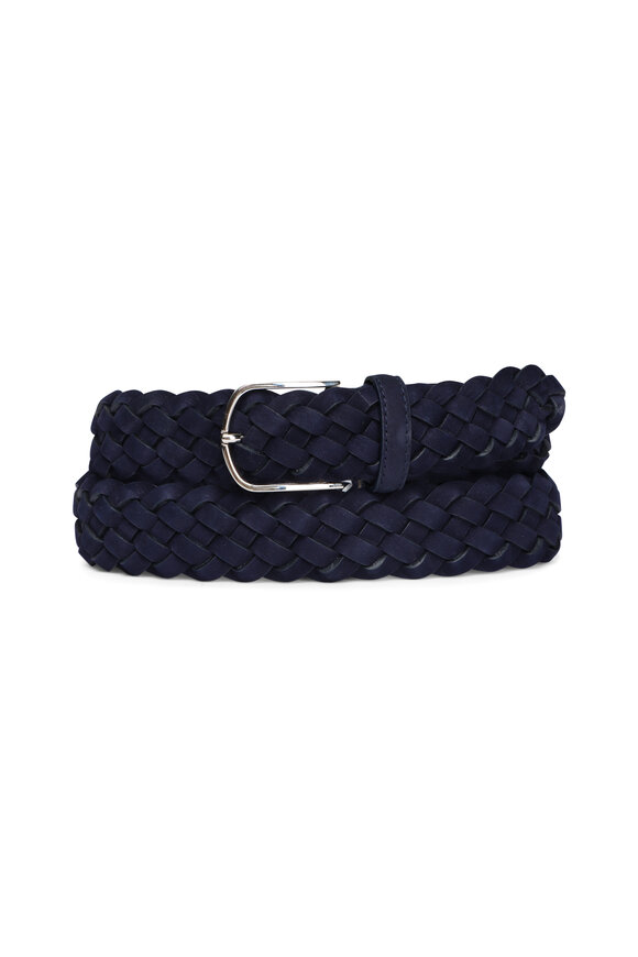Simonnot-Godard Navy Blue Braided Suede Belt - view 1
