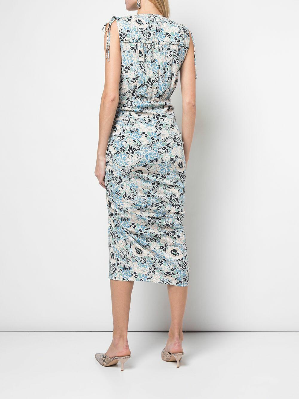 Veronica Beard - Teagan Blue Multi Floral Shoulder-Tie Dress