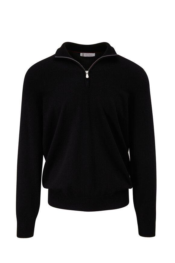 Brunello Cucinelli Black Cashmere Quarter Zip Pullover