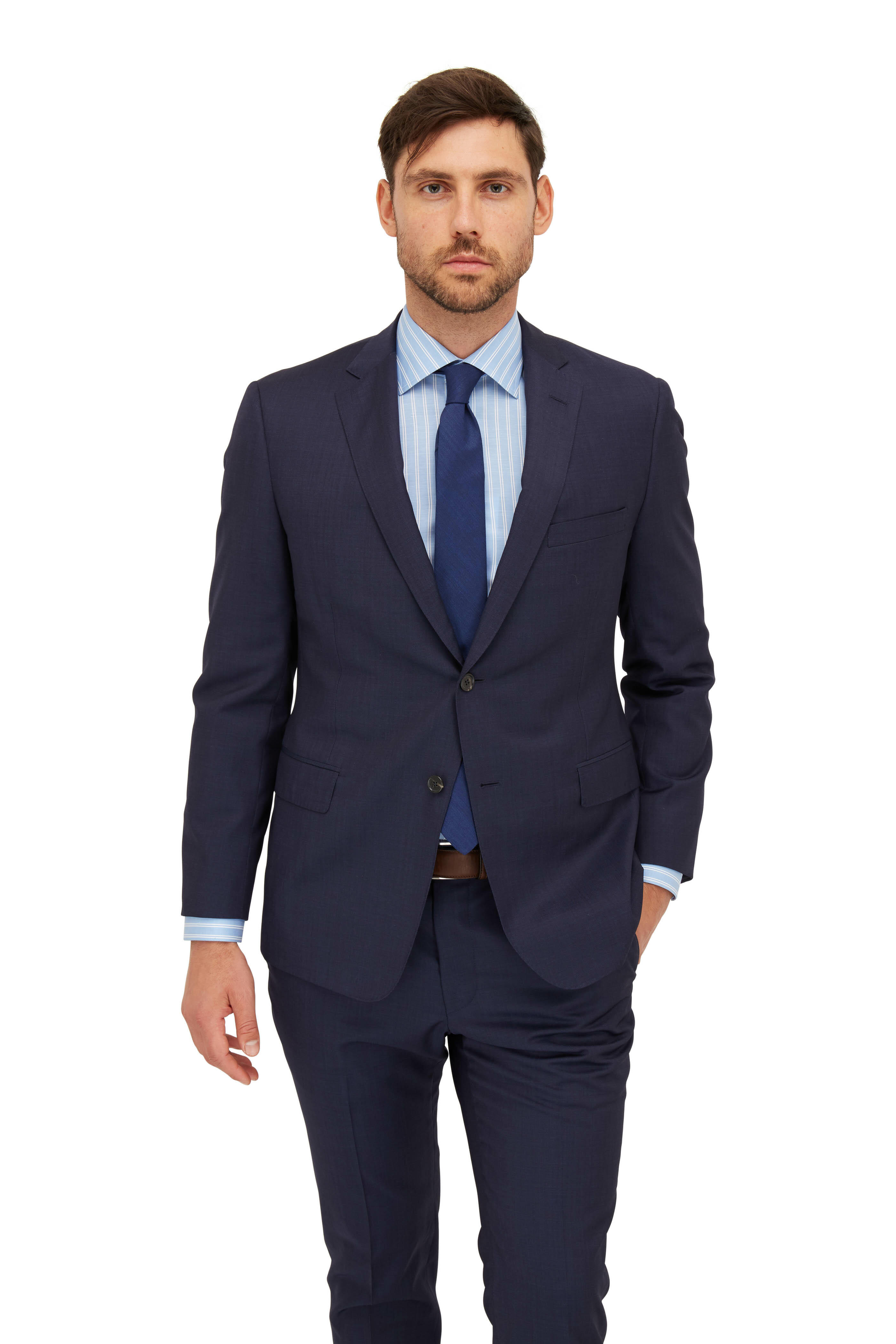 Eton - Blue Striped Cotton & Linen Slim Fit Dress Shirt