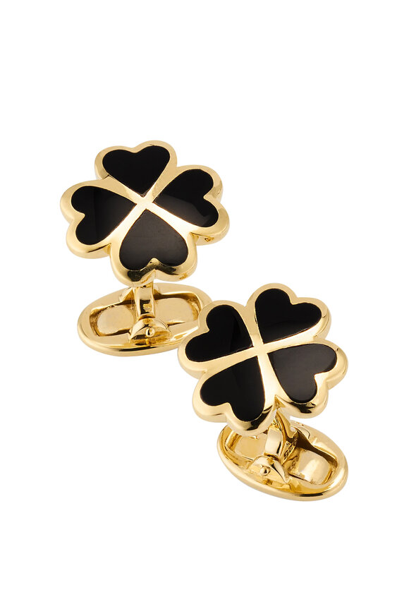 Jan Leslie 18k Yellow Gold Vermeil & Onyx Clover Cuff Links