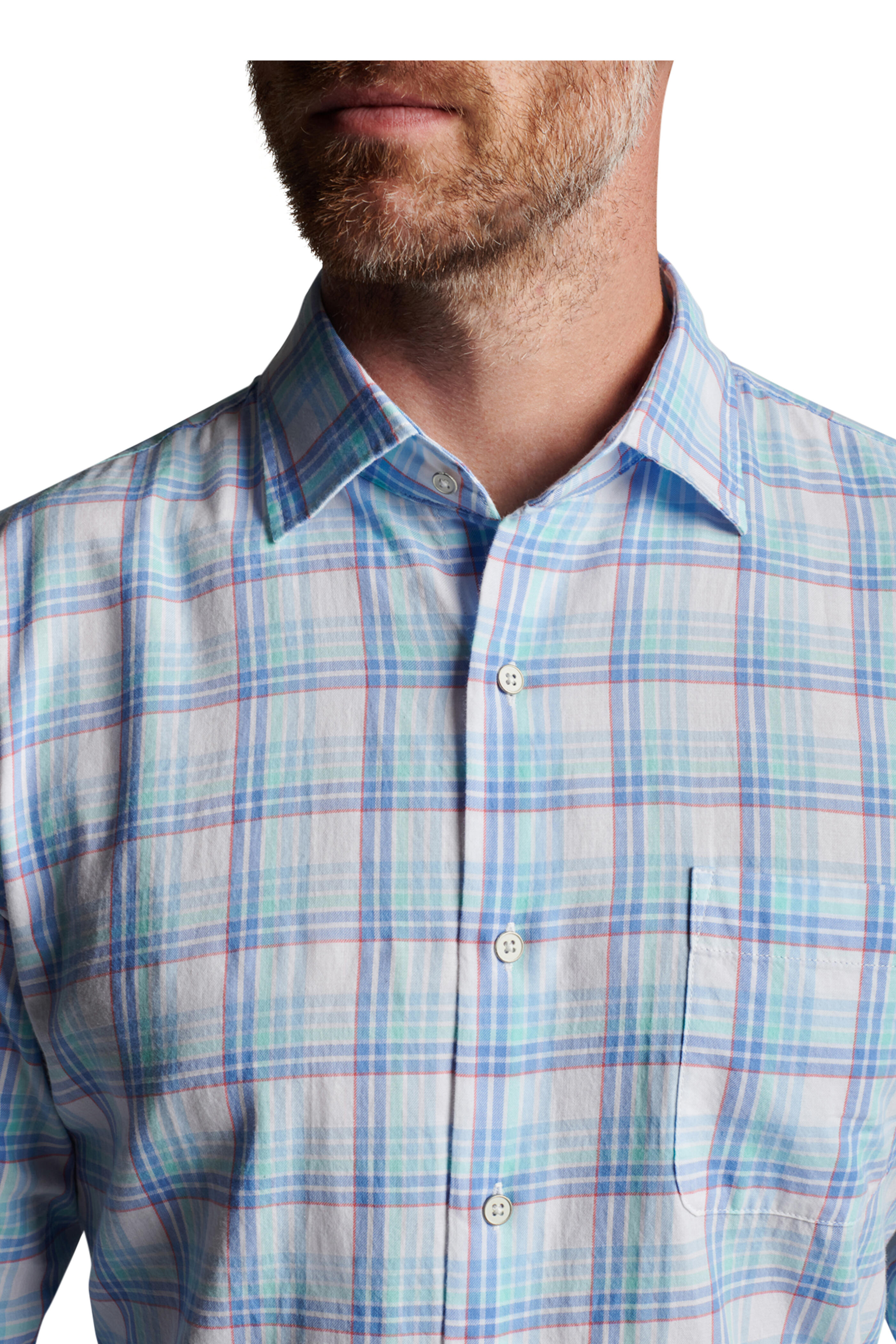 Peter Millar - Pearl Bay Blue Sound Plaid Cotton Sport Shirt