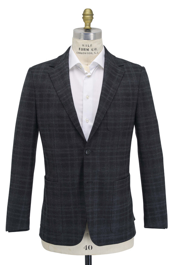 Canali - Charcoal Gray Tonal Plaid Wool Sportcoat