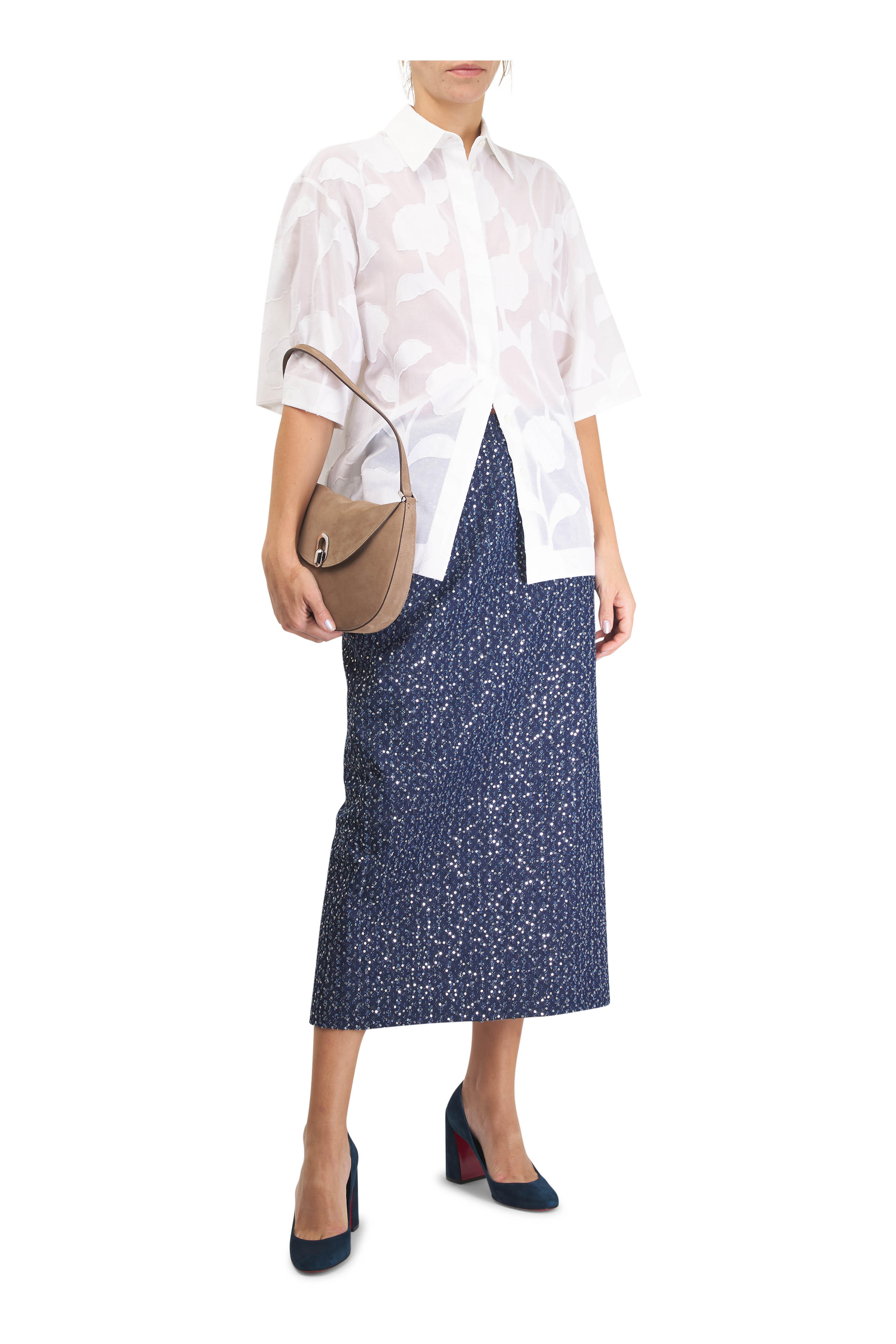 Michael Kors Collection - Optic White Floral Fil Coupé Cotton Shirt