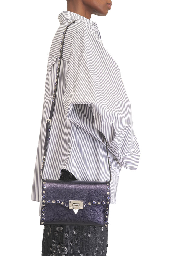 Valentino Garavani Small Indigo Rockstud Leather Shoulder Bag - view 2