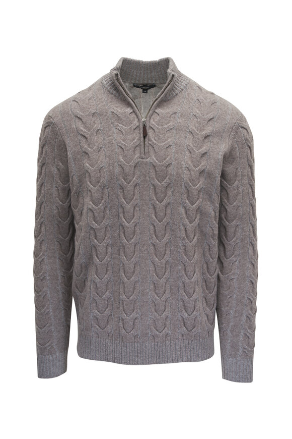 Kinross Taupe Cable Knit Cashmere Sweater