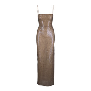 slim fit dress slacks FANNIE SCHIAVONI Size S Gold Mesh Spaghetti Straps Cocktail Dress – Sui  Generis Designer Consignment main image 1