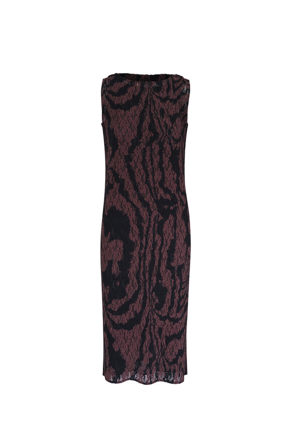 Lafayette 148 New York Wood Grooves Print Lace Plissé Dress