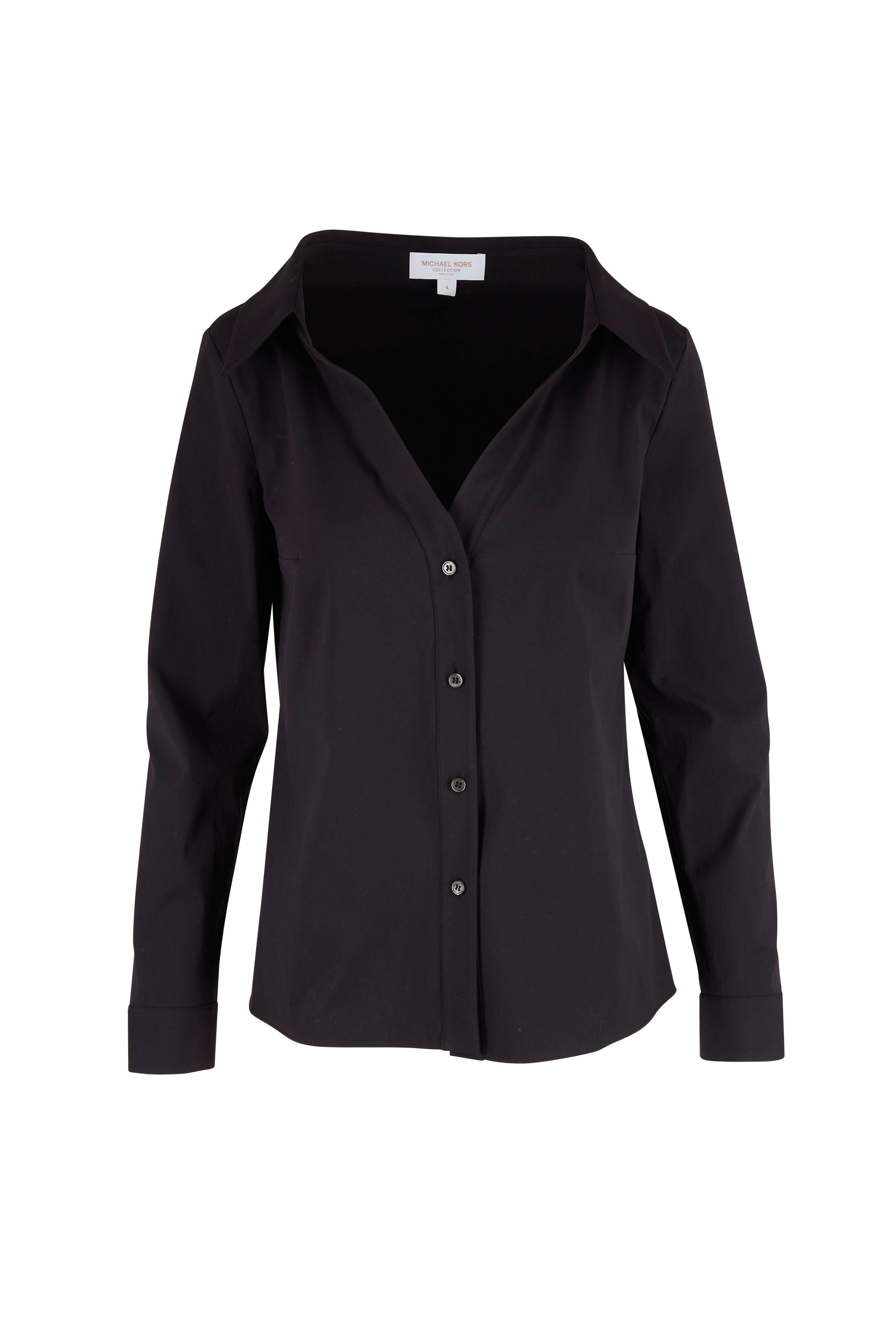 Michael Kors Collection - Black Open Neck Button Down Blouse