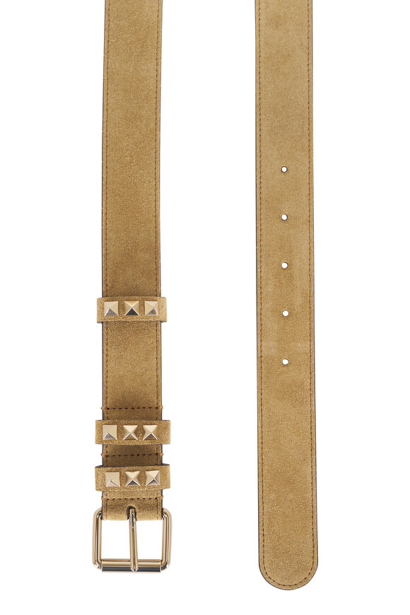 Valentino Garavani Rockstud Havana Beige Suede Belt, 30mm - view 2