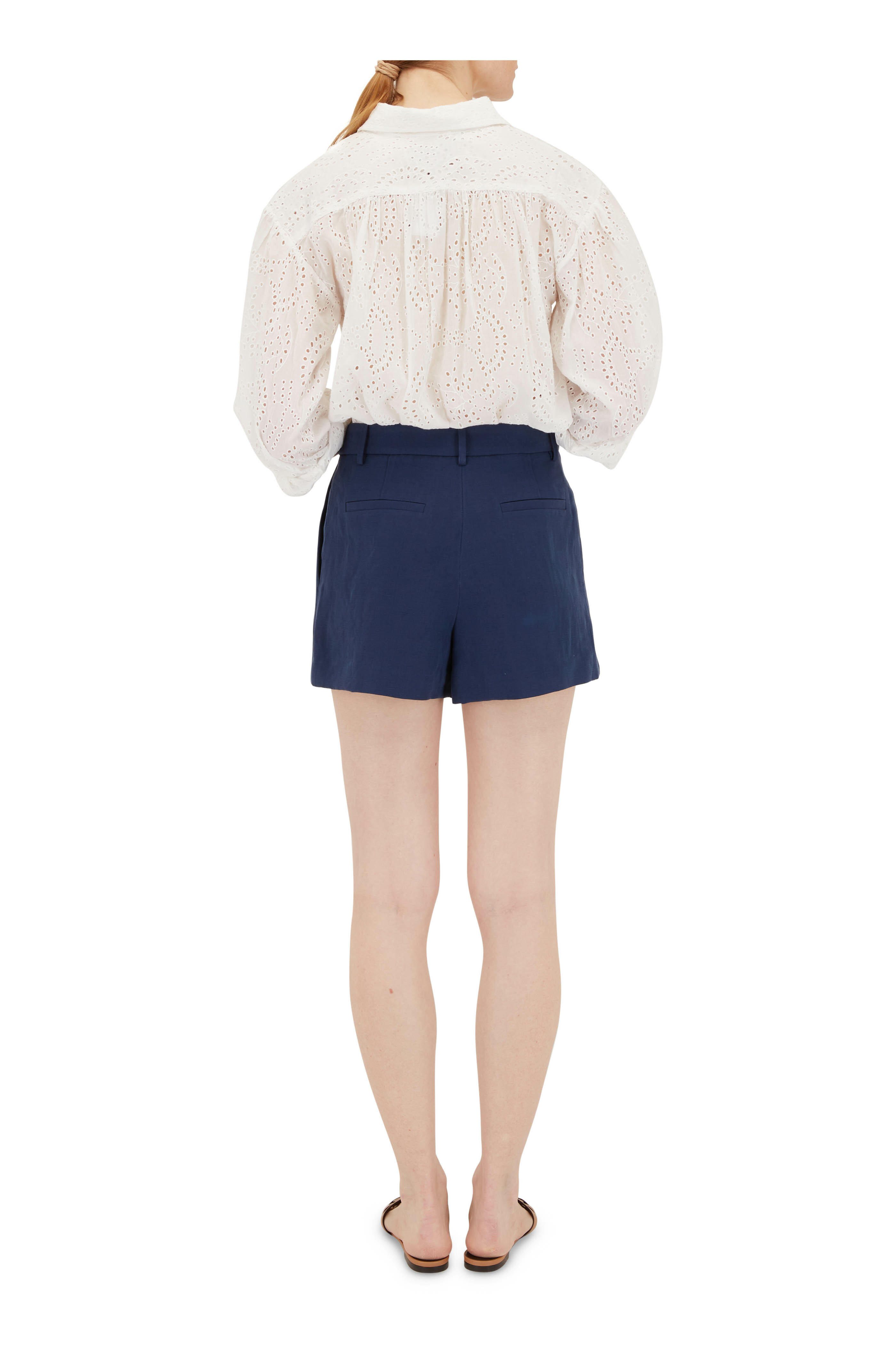 Nili Lotan Beatrice Cobalt Linen Silk Pleated Shorts