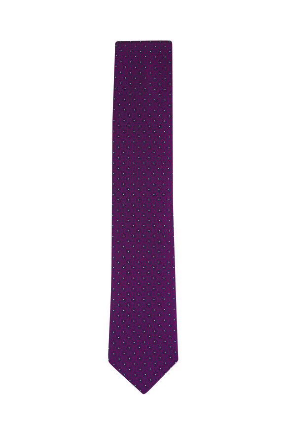 Canali Magenta Geometric Silk Necktie - view 1