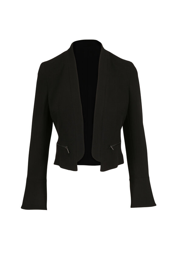 Akris Punto Black Wool Open Front Cropped Jacket