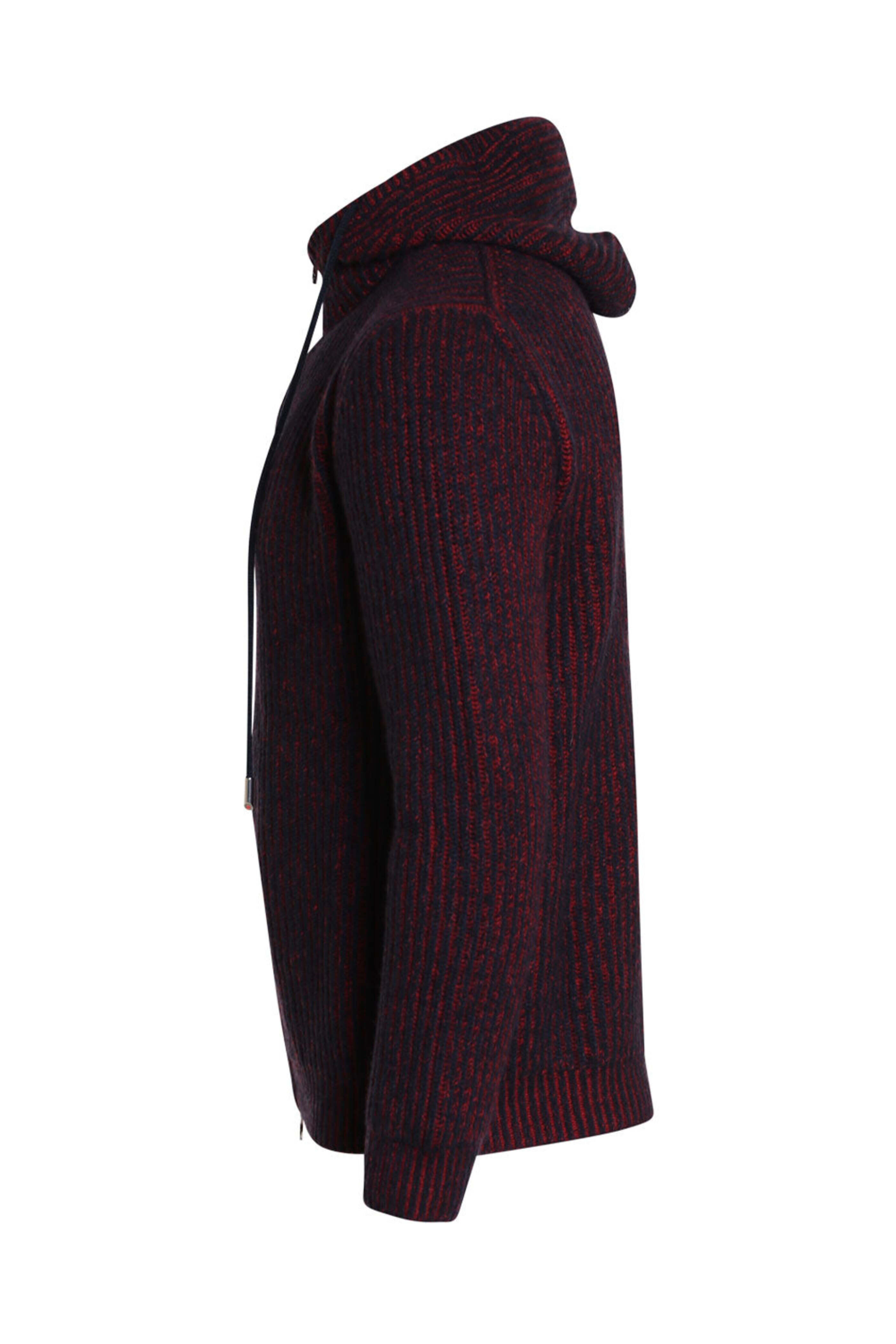 Kiton - Navy and Berry Cashmere Ribbed Full Zip Hoodie