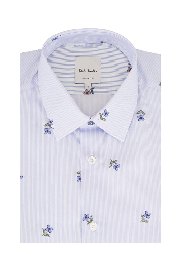 Paul Smith Light Blue Floral Print Cotton Dress Shirt