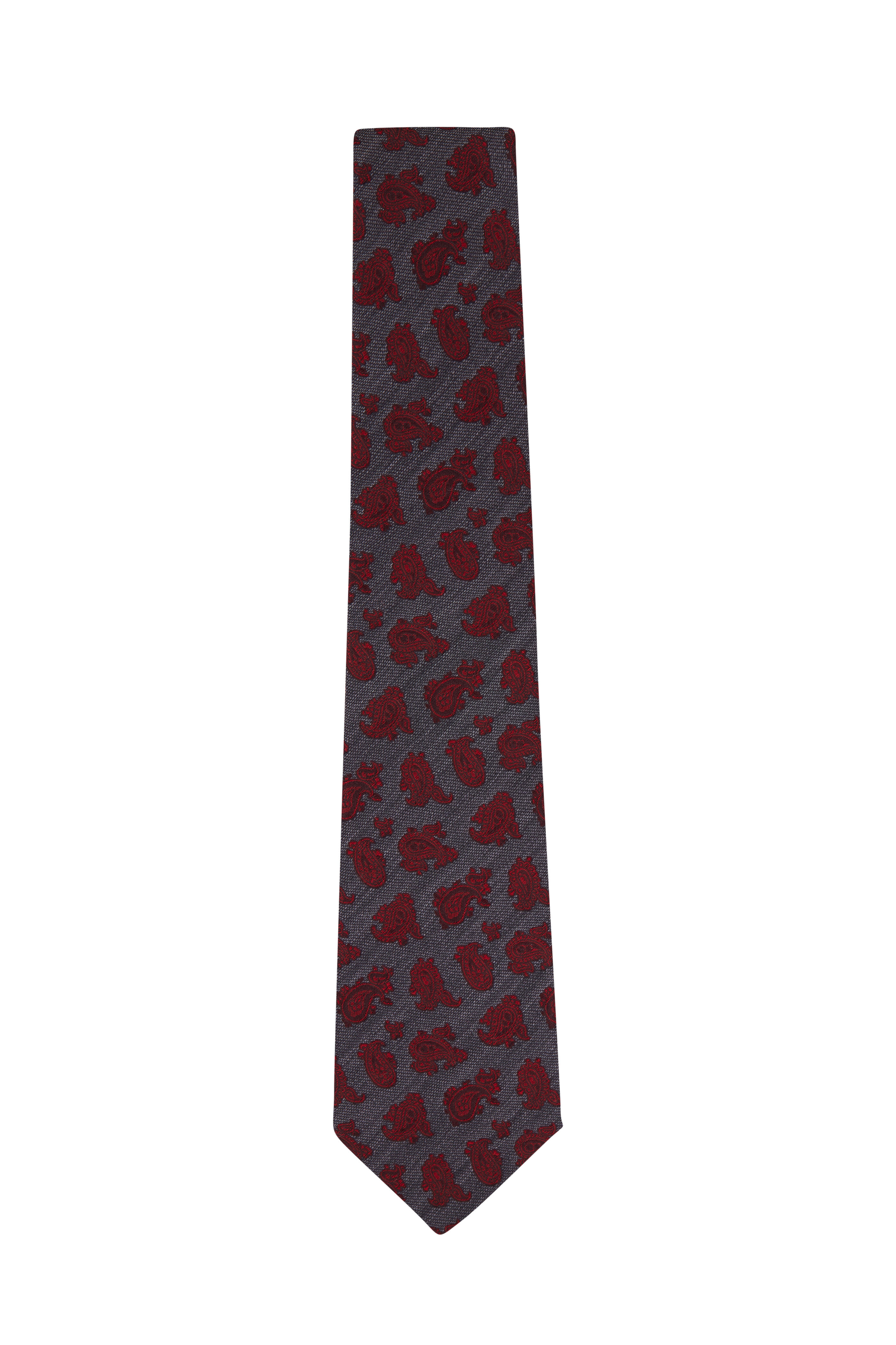 Kiton - Red & Gray Medallion Print Necktie | Mitchell Stores