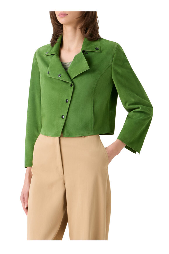 Akris Punto Green Suede Motorbike Asymmetrical Cropped Jacket - view 2
