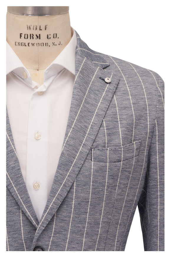 L.B.M. 1911 Blue & White Striped Linen & Cotton Sportcoat  