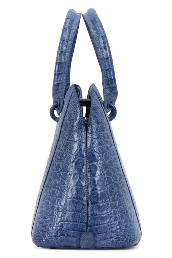 Nancy Gonzalez - Denim Crocodile Medium Dome Bag