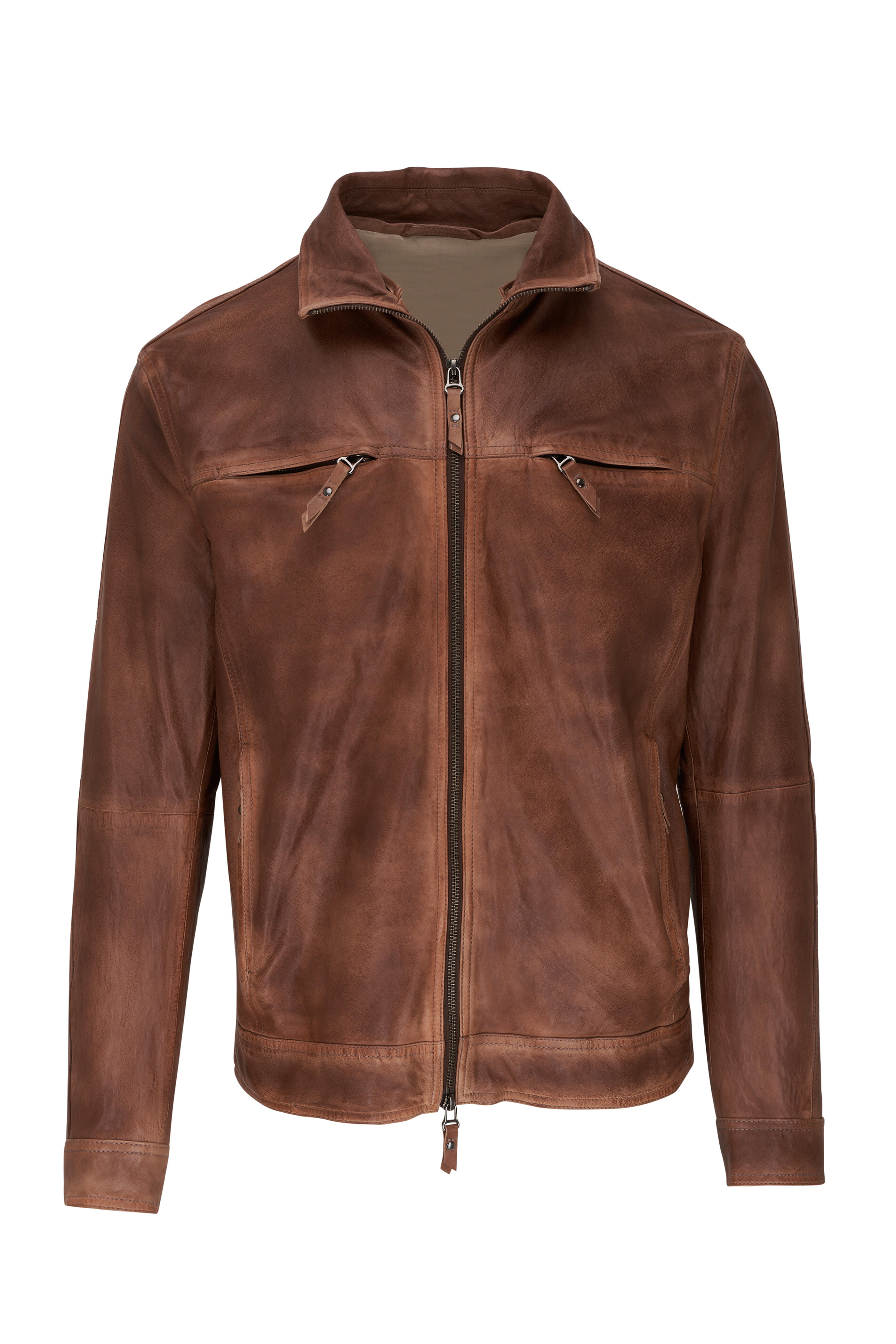 Mens Brown Tall Leather Bomber Jacket With Removable Hood