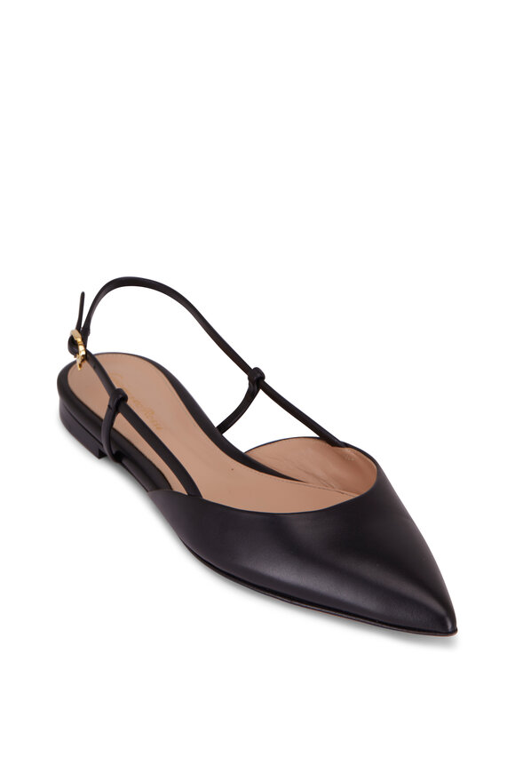 Gianvito Rossi Vernice Black Leather Slingback Flat 