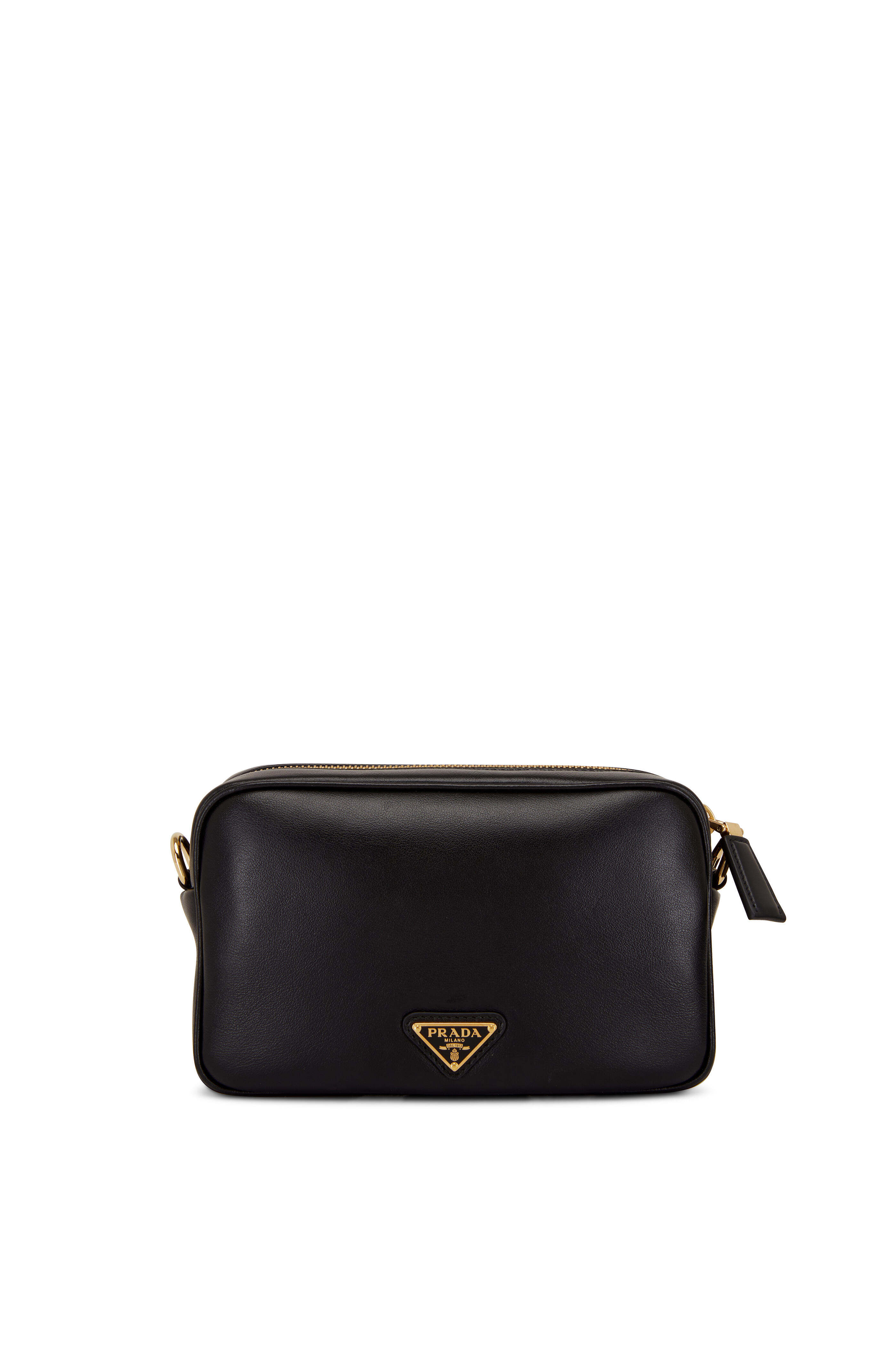 NEW Prada Black Jacquard Embossed Logo Leather Camera Crossbody Bag For Sale  at 1stDibs
