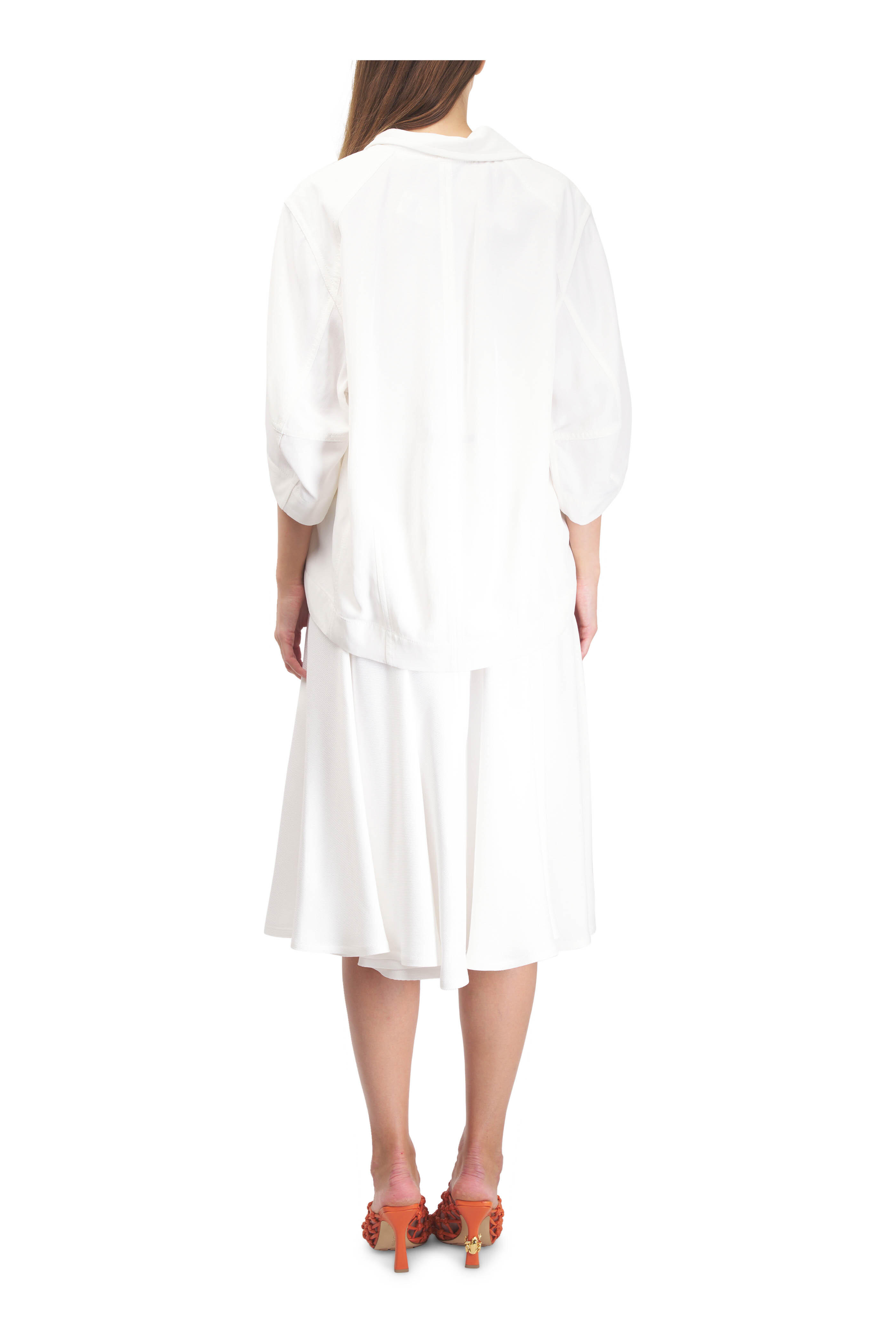 Bottega Veneta - Chalk Pleated Fluid Twill Midi Skirt