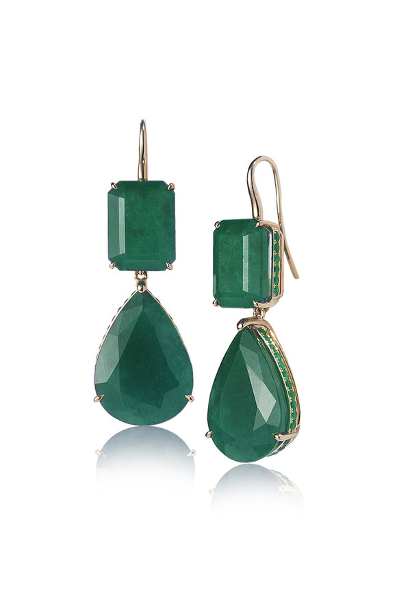 Nam Cho 18k Yellow Gold Emerald Bezel Drop Earrings