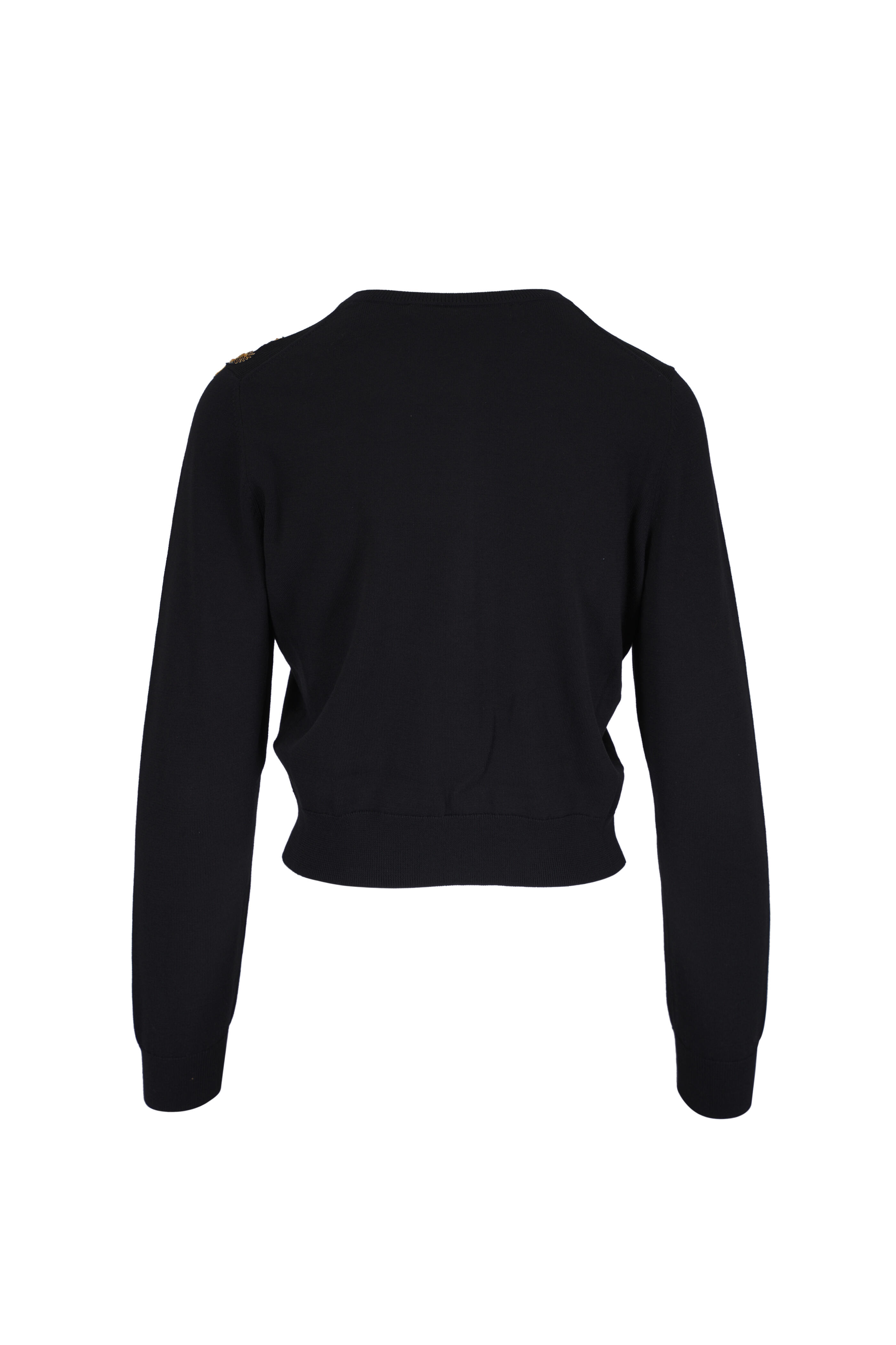 Carolina Herrera - Black Silk & Cotton Gold Leaf Embroidered Cardigan