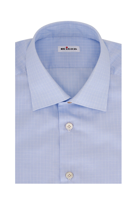 Kiton - Light Blue Tonal Check Dress Shirt