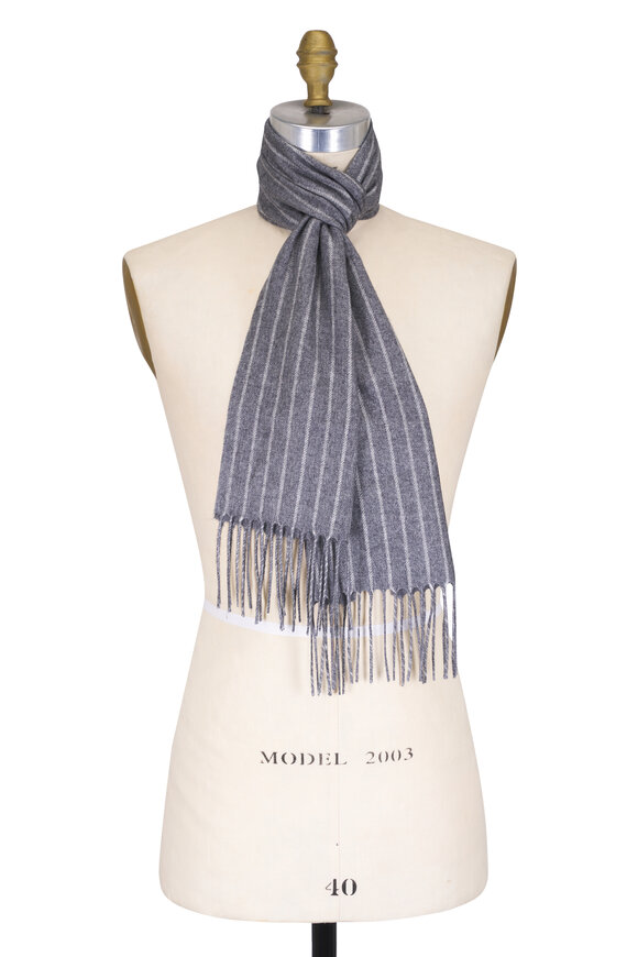 Fratelli Piacenza - Gray Striped Silk & Cashmere Scarf