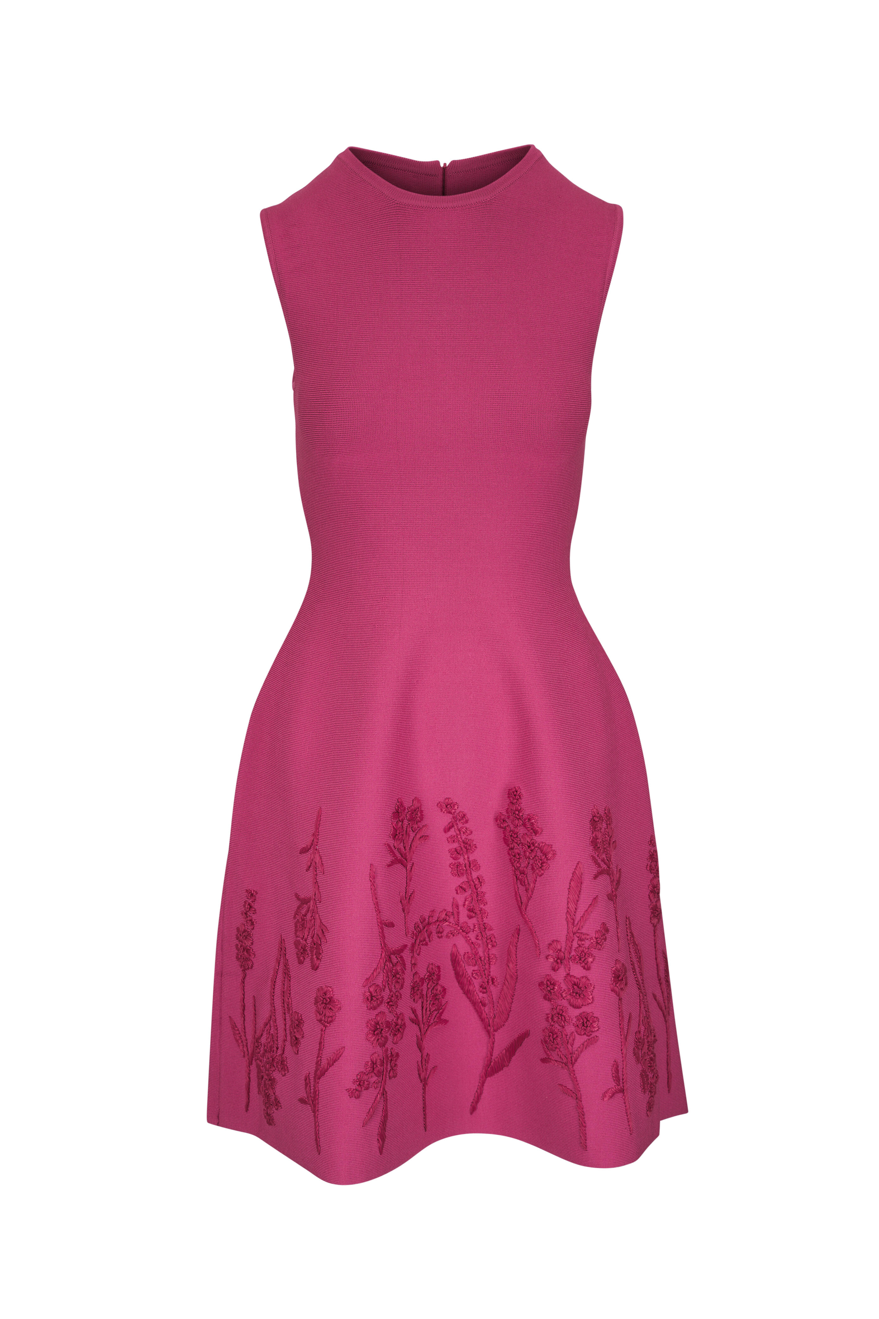 Lela Rose - Penelope Berry Rafia Embroidered Knit Dress
