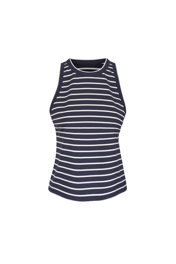 Lafayette 148 New York Navy & White Stripe Cotton Rib Racerback Tank