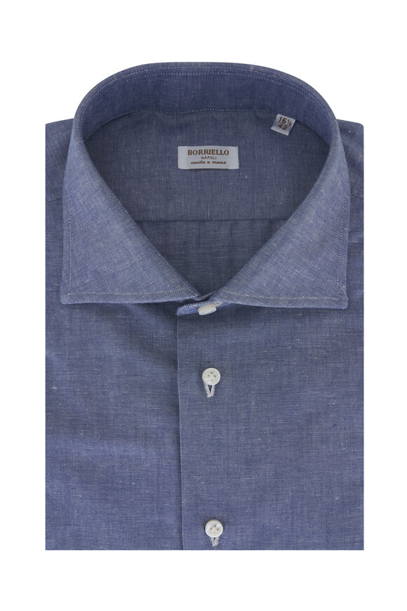 Borriello - Medium Blue Small Check Cotton Dress Shirt