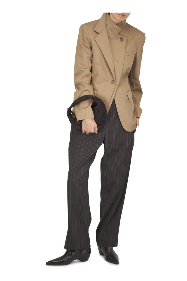 Designer outfit featuring Sybil Cocoa Leather Ankle Boot, 40mm, Roberts Dark Brown Stripe Pant and 1 other piece