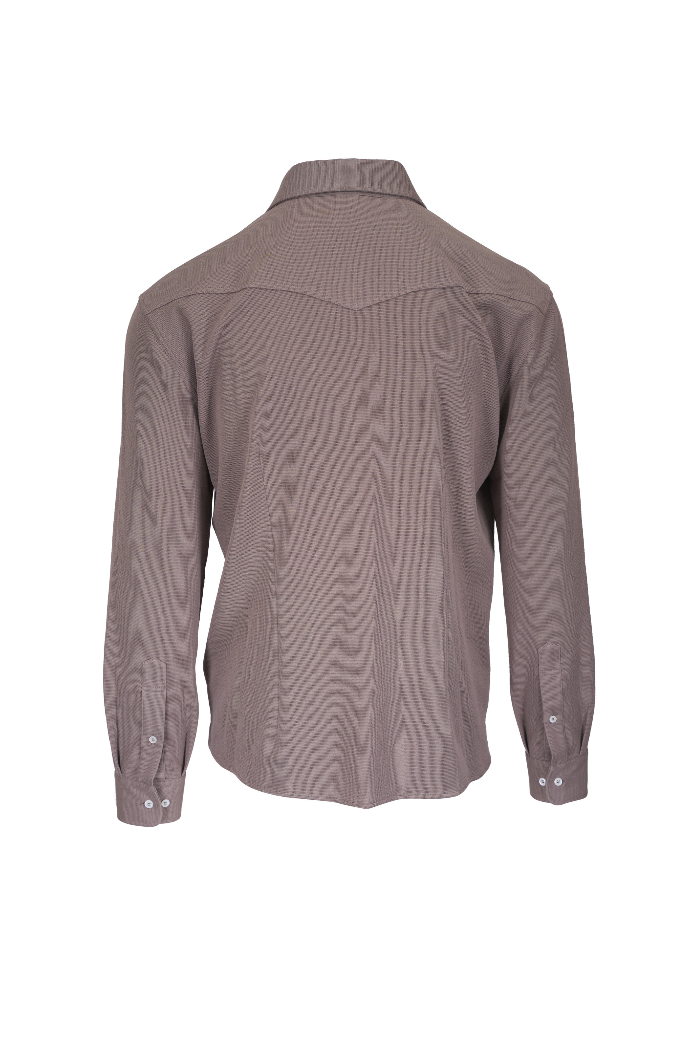 Brunello Cucinelli - Coffee Western Jersey Knit Cotton & Silk Shirt