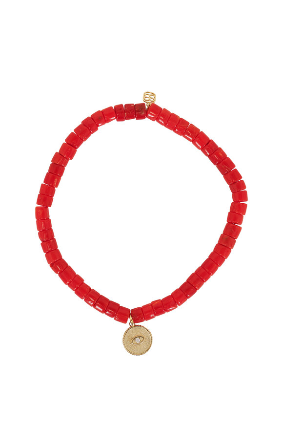 Sydney Evan 14k Yellow Gold Diamond Eye Coin Charm Bracelet