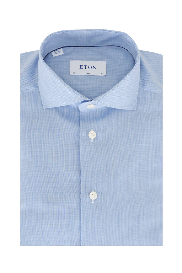 Eton Solid Blue Cotton Dress Shirt