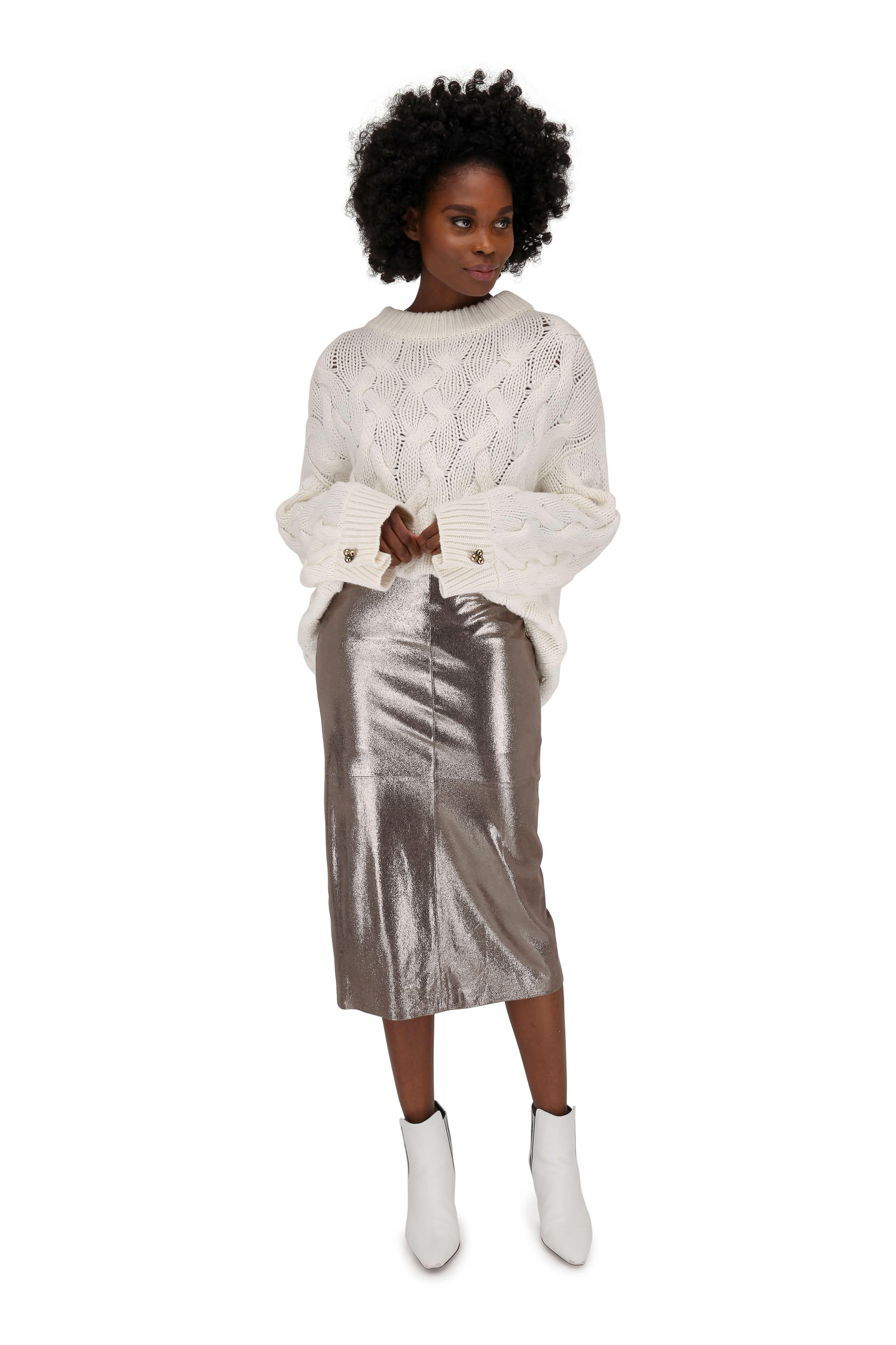 Brunello Cucinelli - Winter White Cashmere Jumbo Cable Knit Sweater