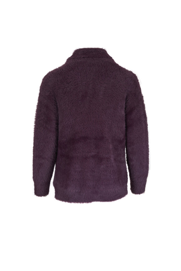 L'Agence Mist Dark Plum Fuzzy Collared Cardigan - view 2
