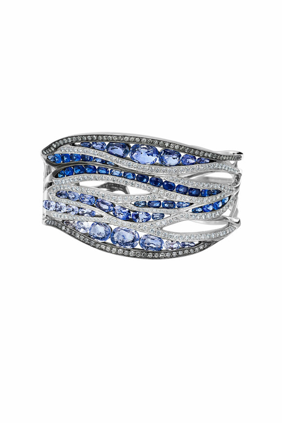 Maria Canale - 18K White Gold Wave Sapphire & Diamond Cuff