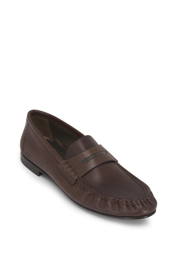 Brunello Cucinelli Brown Leather Monili Loafer - view 1