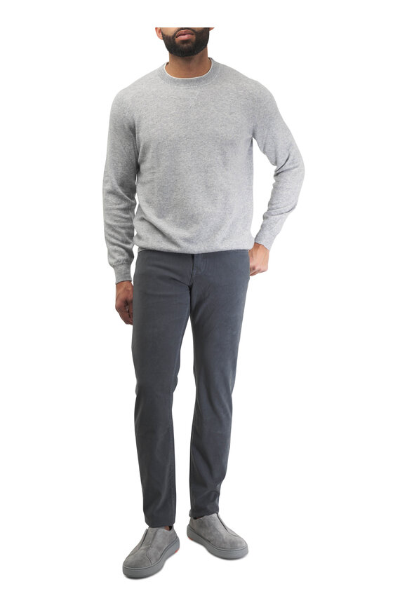 Fedeli - Light Gray Cashmere & Linen Crewneck Sweater