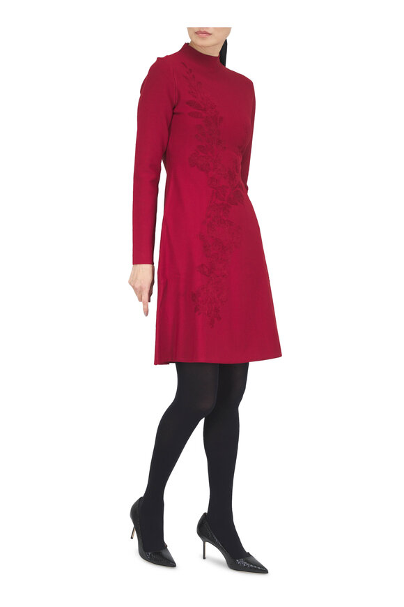 Lela Rose Oxblood Velvet Jacquard Knit Mini Dress - view 2